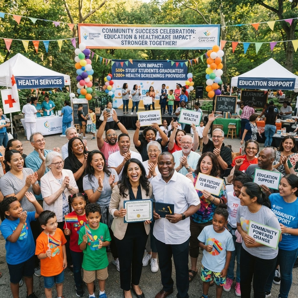 Community members celebrating positive impact and change
